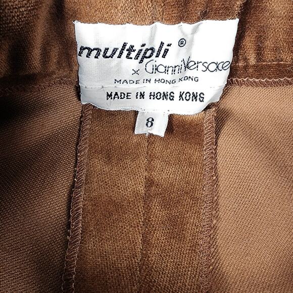 Gianni Versace Velvet Pants High Waist Cinnamon Brown Gold Tuxedo Stripes Vtg 8 - Picture 4 of 12